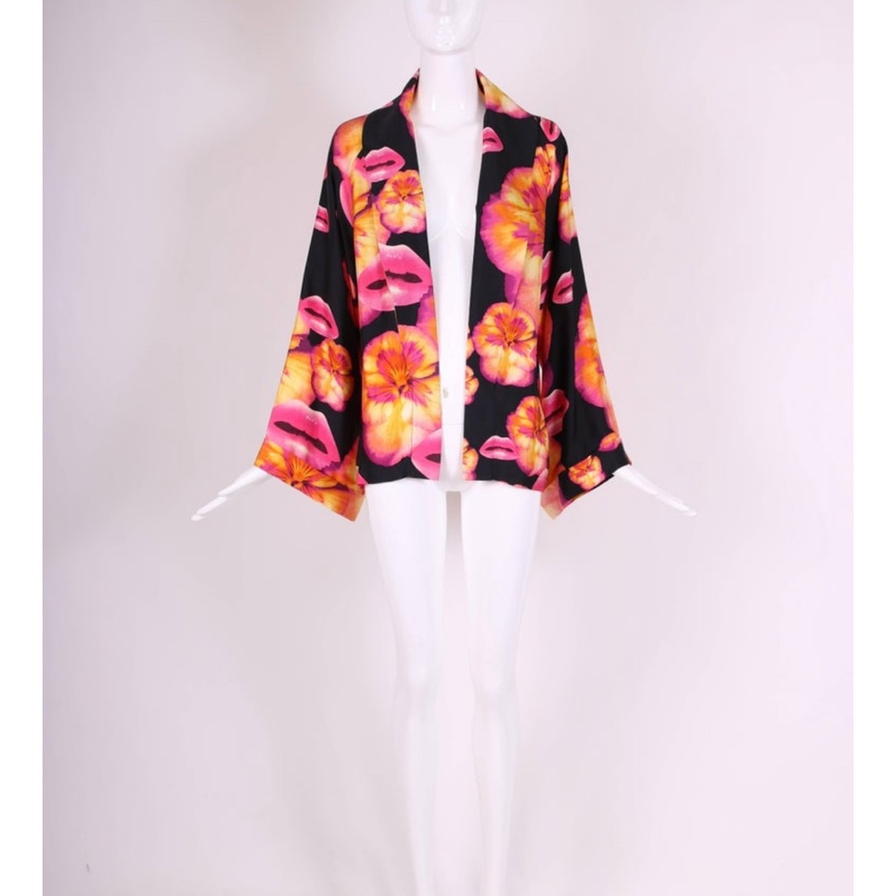 CHRISTIAN DIOR John Galliano 2005 Lip Flower Print Kimono Shirt/ Jacket S/M